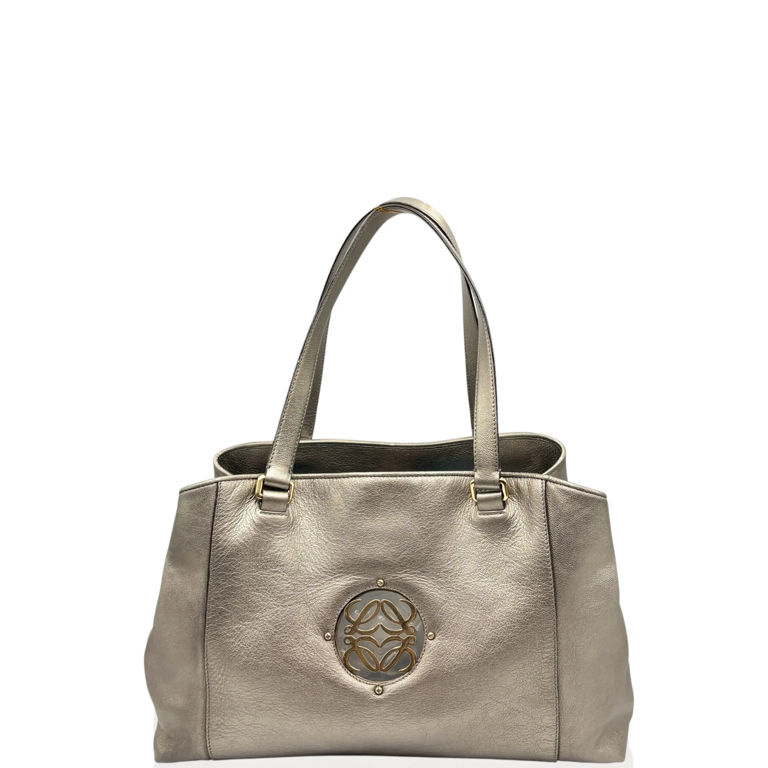 Pre-owned Loewe Leather tote bags Handbag Calfskin Dark Silver (lc041826c1)