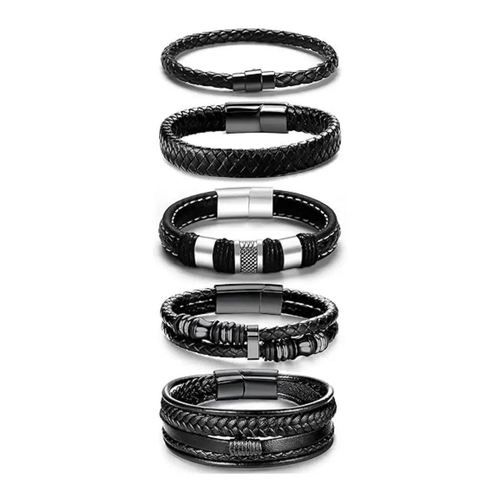 5 Pcs Punk Braided Leather Bracelets for Men Women Cuff Wrap Wristbands Adjustable 5 Pcs Punk Braided Leather Bracelets for Men Women Cuff Wrap Wristbands Adjustable