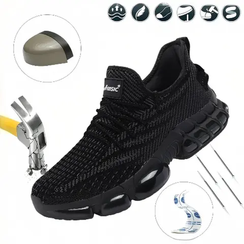 ARISIC Men's Steel-Toe Work Shoes - Lightweight Mesh Safety Footwear with Kevlar Puncture Resistance, Slip-Resistant Non-Slip All-Seasons Casual Walking Shoes