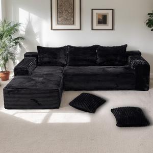 【2 Packages Shipping】106" L-Shaped Boneless Sectional Cloud Couch Corduroy Velvet Modular with Chaise No Assembly Required Sofa Living room furniture
