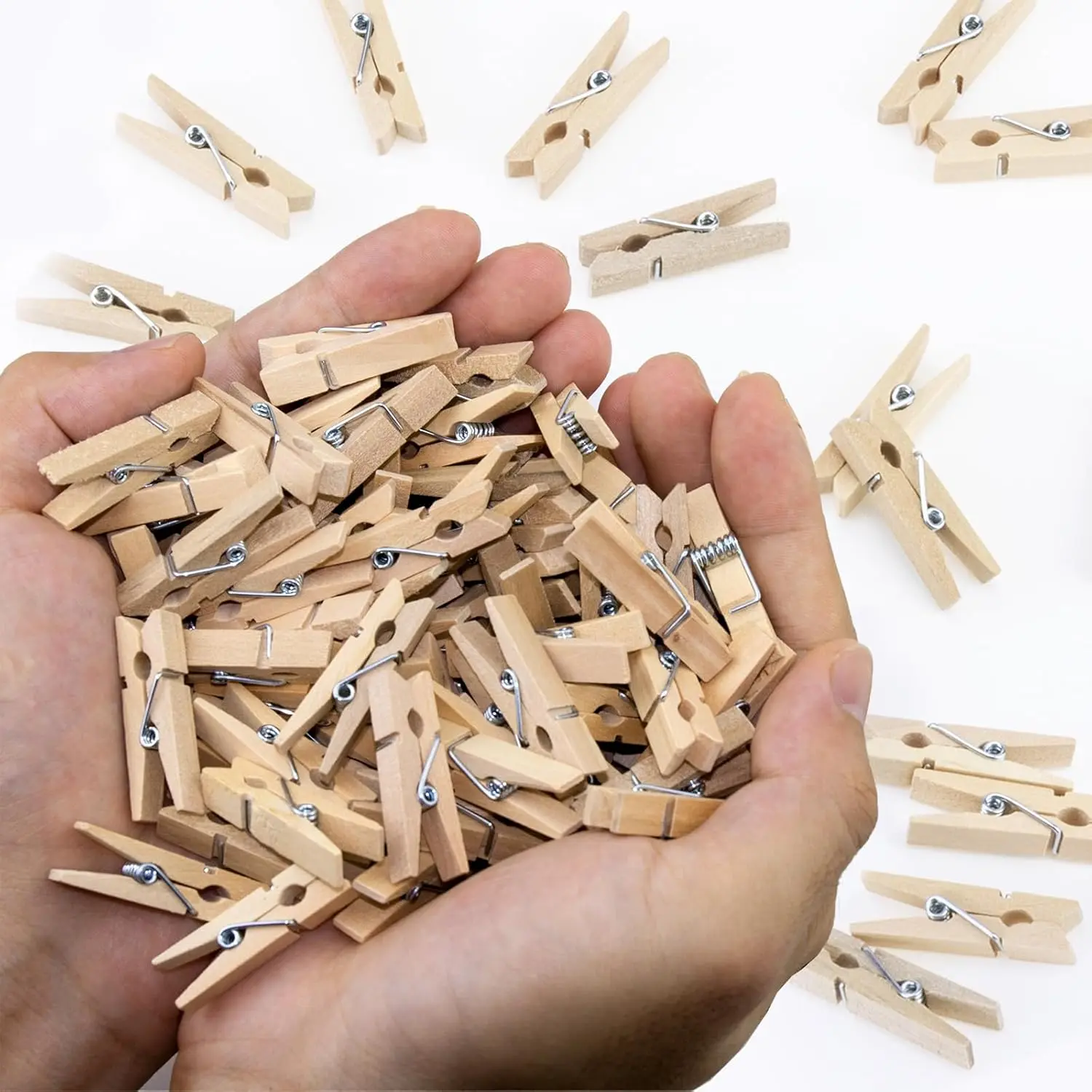 Wooden Mini Clothes Pins (1.4 in, 130 Count) - Indoor Decoration Clips for Christmas Tree, Photo Frames, Drawing & Crafts DIY Projects