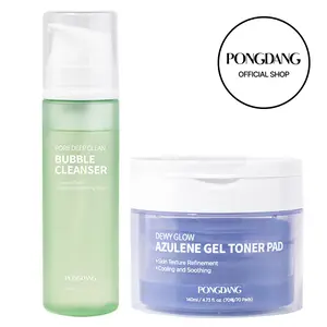 [PONGDANG] Fresh Reset Duo: Azulene Gel Toner Pad & Bubble Cleanser | Cooling Calm & Sebum Control | Soothing & Hydrating Routine | Korean Skin Care