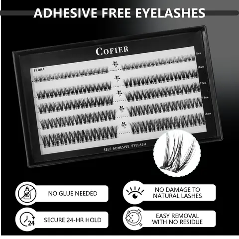 COFIER [Natural-as-Ever] No Glue Self-Adhesive Individual False Lashes Kit, Assorted 8-14 mm (80/100 Pcs) with Tweezers, Quick Natural Makeover for DIY Lash Makeup (Beauty & Personal Care Assorted False Eyelashes & Adhesives)