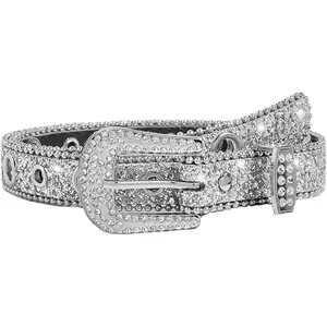 Women Men Rhinestone Belt Western Cowgirl Cowboy Bling Studded Leather Belt for Jeans Pants (suit for  27-39")