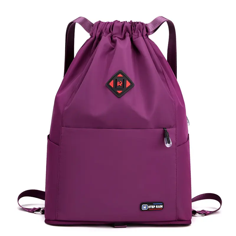 Unisex Foldable Nylon Drawstring Backpack, Lightweight Water-Repellent Cinch Sack With External Zipper Pocket, Sports Gym Bag For Workout, Fitness, School, Travel & Daily Outdoor Activities, Sports Bags, Travel Gym Bag