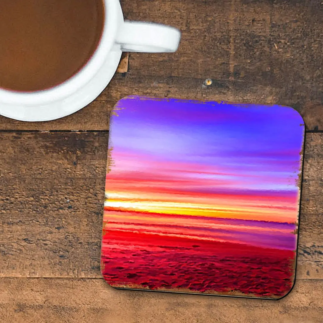 Nature Wonders 95360C-S4 4 x 4 in. Sunset Coastal Wooden Cork Coasters Gift - Set of 4