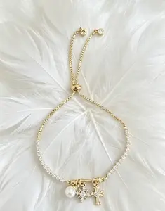 Adjustable Charm Bracelet for Women, Sparkle Cross & Snowflake Hypoallergenic Jewelry Gift