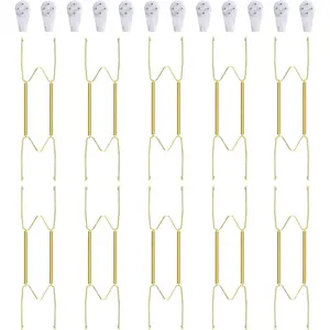 10 Piece Plate Hangers, 10 Inch Invisible Brass Wall Plate Hangers, Comes with 12 Piece Wall Hooks for Decorative Plates