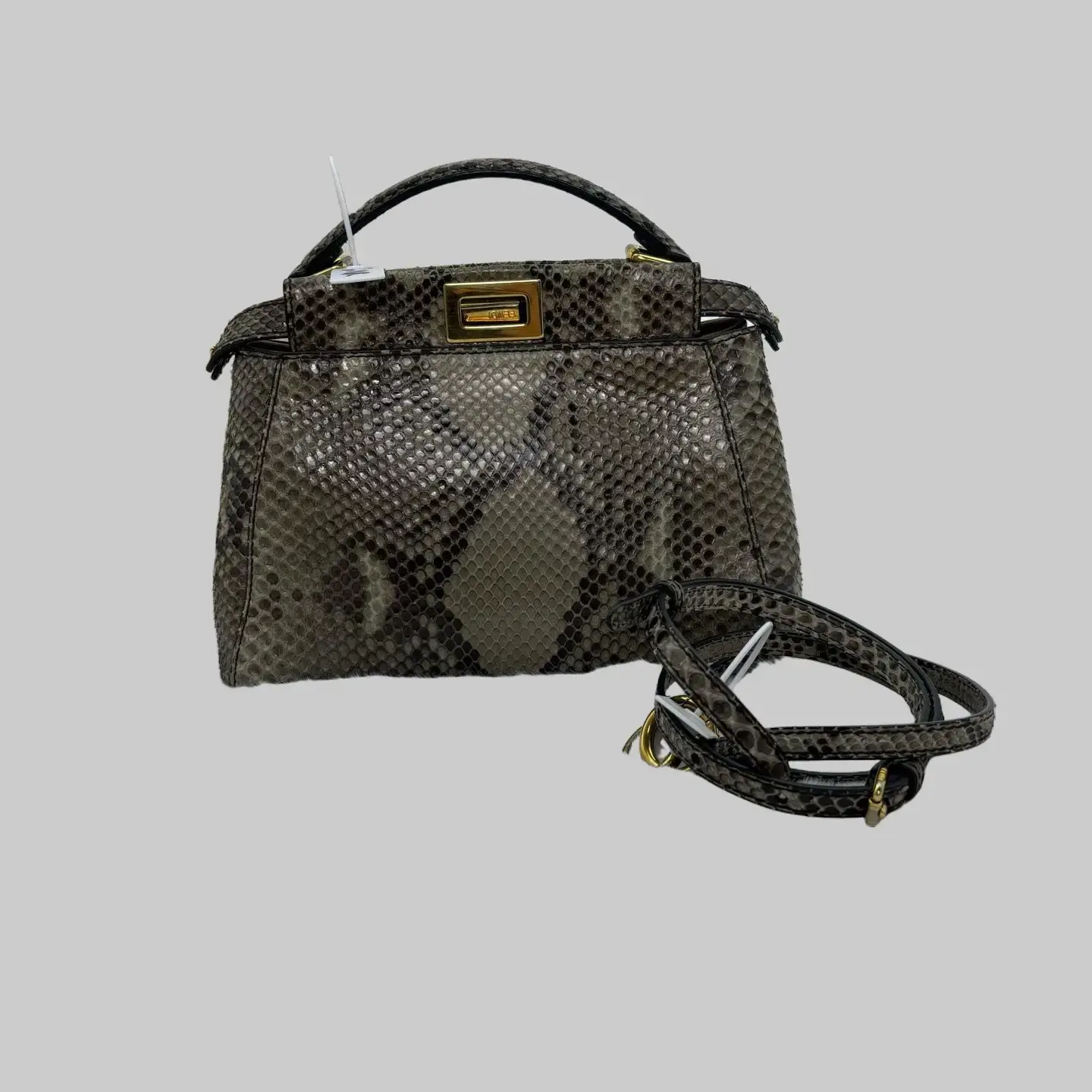 Pre-owned FENDI Peekaboo Snakeskin Print Shoulder Bag Crossbody Bag | 18955348, Shoulder Bags, Crossbody Bags