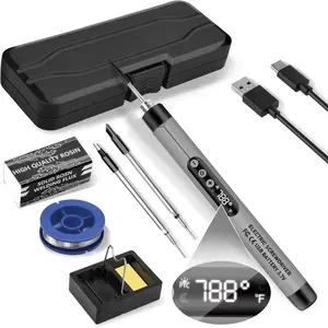 Portable Cordless Soldering Iron Mini USB Rechargeable LCD Digital Adjustable Temp Thermostatic for Electronics Repair DIY Projects