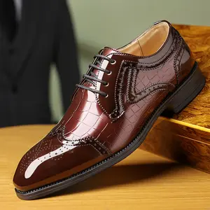 Men's Derby Brogue Lace Up Formal Leather Shoes Office Dress Footwear Suitable for Wedding Party Spring Autumn Daily Wear