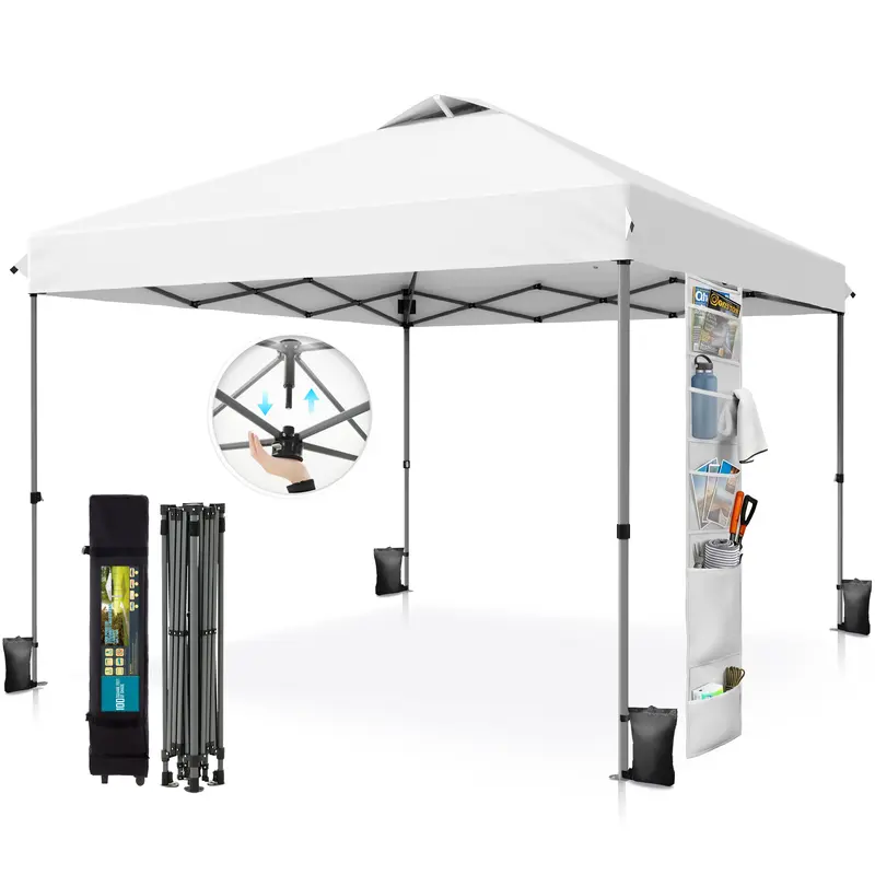 [Waterproof & UV-Resistant] PHIVILLA 10x10ft Pop-up Canopy Tent, Instant Portable Canopy Tent Outdoor Gazebo, One-Push-To-Lock Outdoor Gazebo with Roller Bag