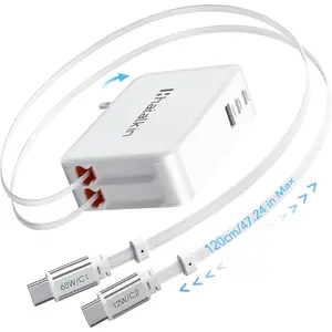 65W for MacBook Pro Charger,5-in-1 Retractable Wall Charger Plug for  17, Dual 3.94 ft PD USB C &3 Ports,   Block for  Book Pro/Air, M1 M2 M3 M4 M5, iPad Pro,Galaxy,Pixel