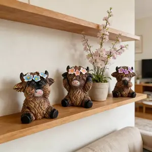 Four Seasons Highland Cow Statue Set, Figurines,Decorative Sculptures, Resin Material, Ideal for Home Decor, Living Room Decoration, Garden,Desk, Interior Decoration Accessories, Perfect Gift for Cow Lovers, Easter,Christmas, Mother's Day