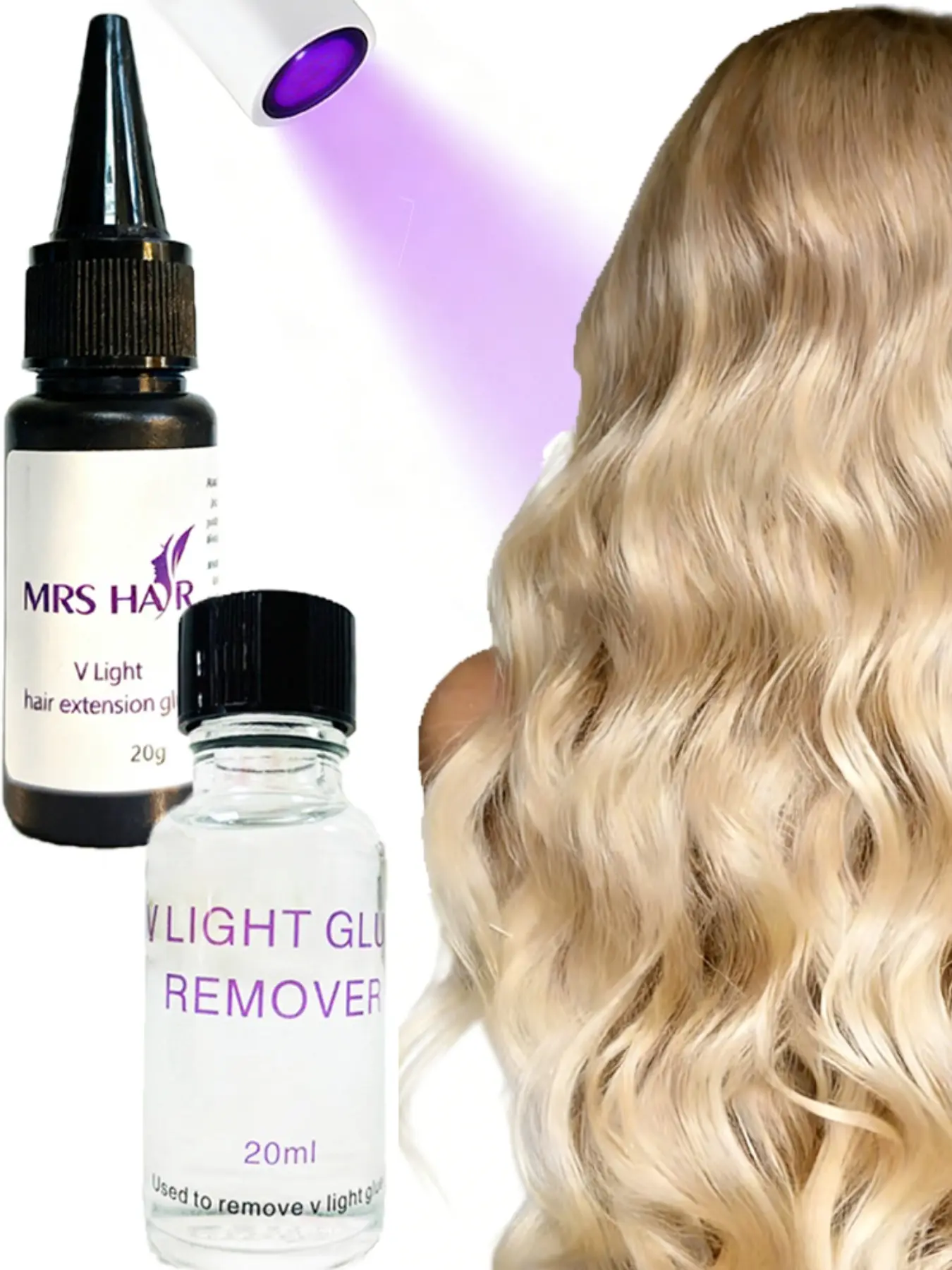 Hair Extension Glue & Remover Set, V Light Hair Extensions Adhesive + Easy Removal Solution, Salon Quality Professional Grade Hair Care Essentials, Hair Extension Kit, Hair Extension Tools, Hair Extension Maintenance