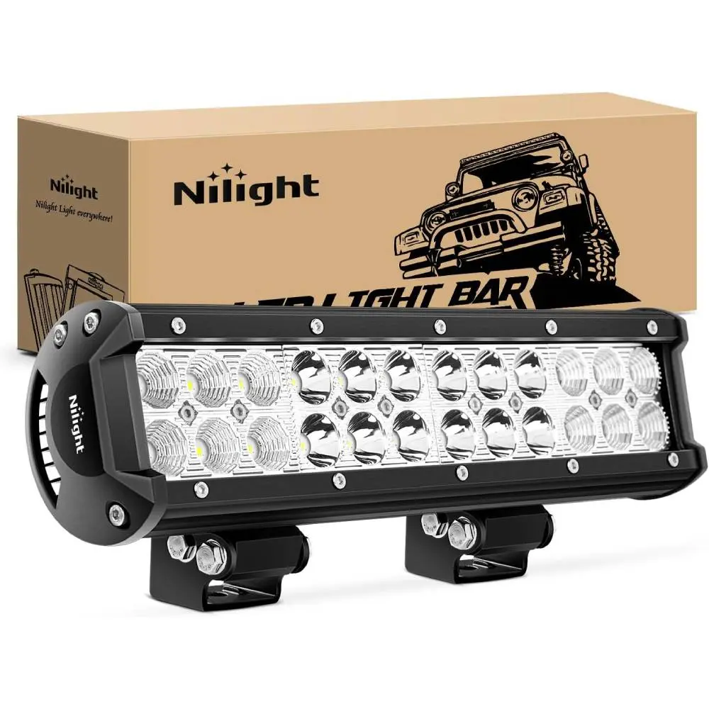Nilight 72W 12in Aluminum Spot-Flood Combo Beam LED Light Bar, IP67 Rated, 12V-24V Offroad Accessory with Adjustable Mounting Bracket, Salt Spray Tested for Trucks Pickups, LED Lights, Offroad Light Bar