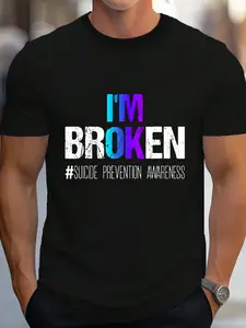 100% Cotton I'm Broken Wear Teal And Purple Suicide Prevention Awareness Short Sleeve T-Shirt Women's Men's Graphic Tee Crew Neck summer vacation Tops