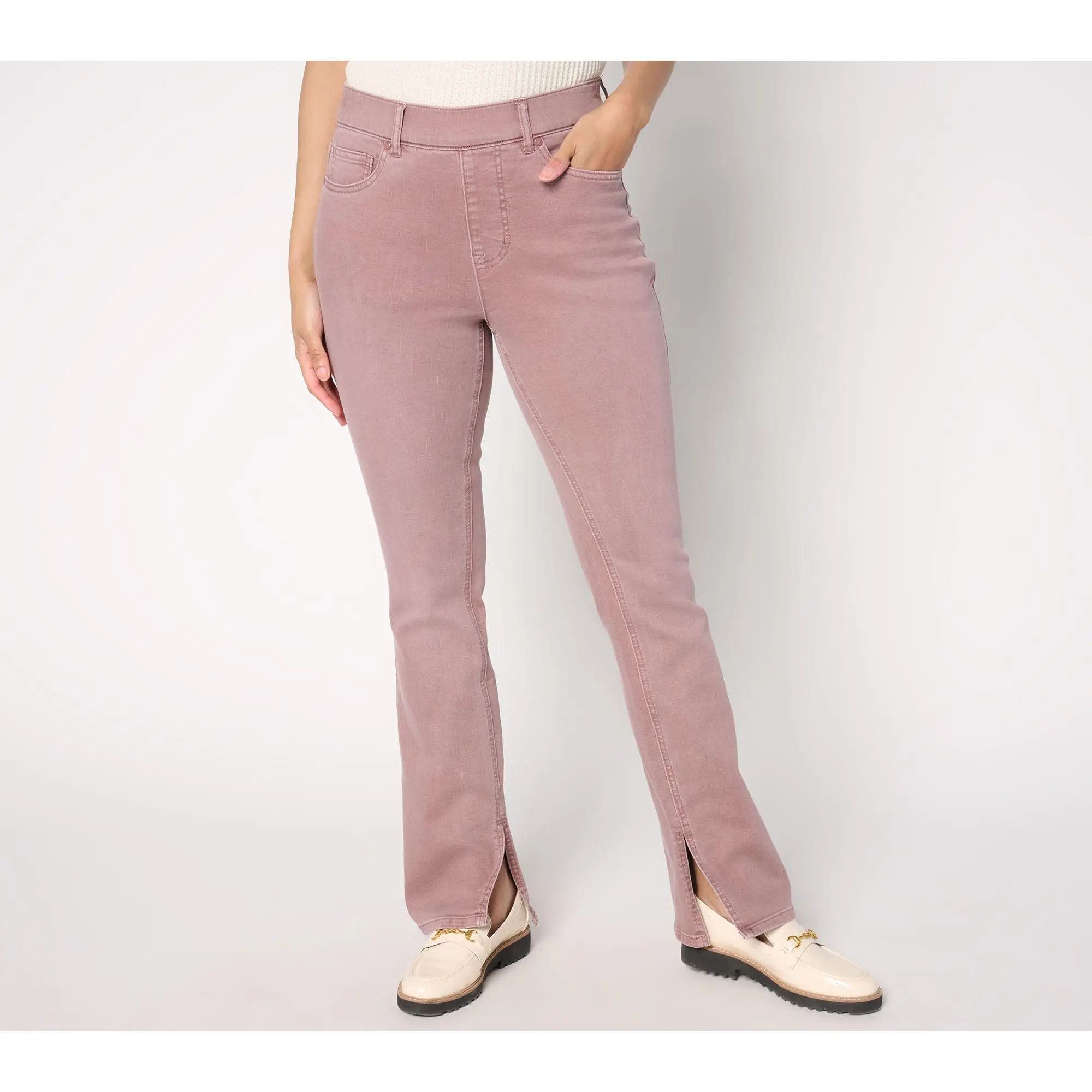 Isaac Mizrahi Live! Petite Colored Denim Slim Bootcut Jeans w/ Slits
