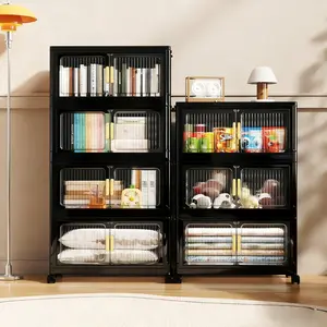 Portable, foldable cabinet with lid; stackable plastic storage bins; large-capacity storage cabinet with casters; multifunctional upright storage cabinet; easy to assemble; ideal for organizing and storing items in the living room, bathroom, and kitchen
