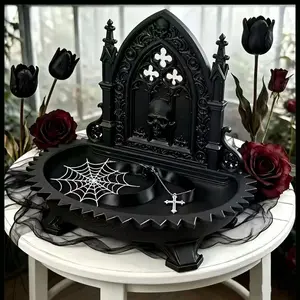 Gothic Church Skull Jewelry Organizer, Vintage Dark Desktop Storage Decor, Necklace Ring Earring Bracelet Holder, Vanity Bedroom Desk Hallway Living Room Decor, Desktop Storage Ornament