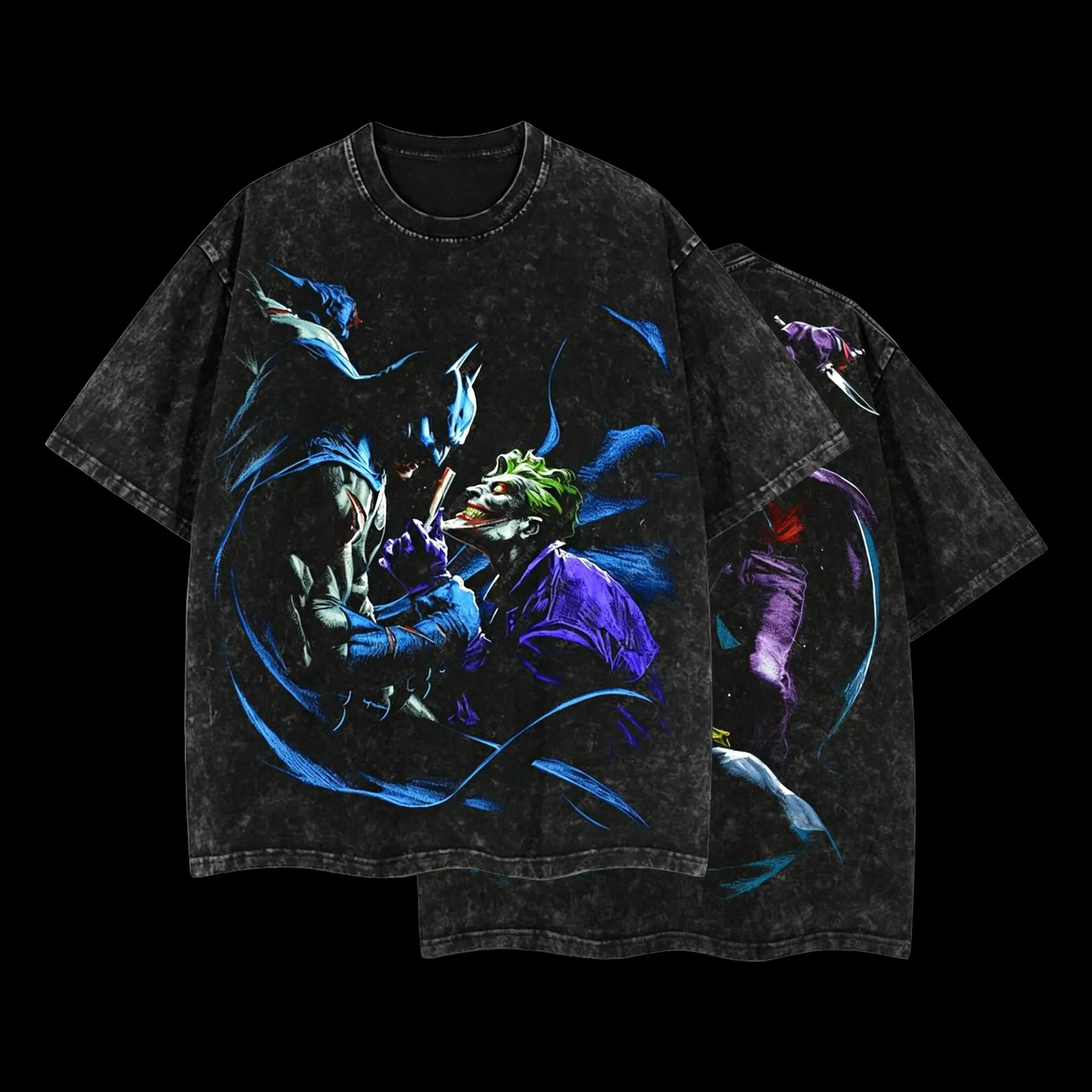Gotham Rivals Graphic T-Shirt, Oversized Acid Washed Streetwear Tee, Double-Sided Printed Lightweight Unisex Top, Y2K Dark Retro Hero & Villain Graphic Shirt, Vintage-Inspired Casual Fall Outfit