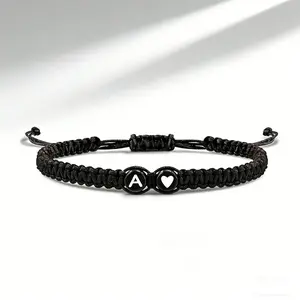 Heart Initial Bracelets Adjustable Braided Bracelet with A-Z Letters and Heart Link Handmade Rope Braided Gift for Women Perfect for Birthdays Graduations