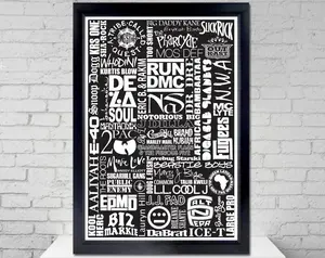 Hip Hop History Poster - Celebrate Legends of the 80s & 90s Music Culture - Iconic Figures & Founding Artists - Must Have for Enthusiasts - Decor Border Photo with 1" Border and Semi-Gloss Finish