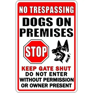 Funny Beware Of Dog Sign Warning Do Not Enter Metal Signs No Trespassing Dogs On Premises Tin Signs Dog In Yard Stop Keep Gate Closed Sign For Fence Door Outdoor Decorations 8x12 Inch