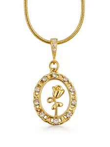 Gold Rose Pendant Necklace for Women Adjustable 18” Snake Chain with Rhinestones Aesthetic Floral Jewelry for Teens & Women Gold-Plated Stainless Steel Crystal-Accented Bail Secure Clasp Anti-Detachment Design