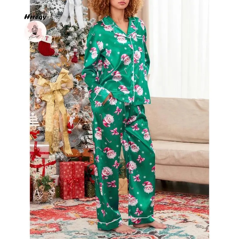 WomenChristmasPajamaSet,SantaClausPrintLongSleeveShirtwithPantsSleepwearLoungewear WomenChristmasPajamaSet,SantaClausPrintLongSleeveShirtwithPantsSleepwearLoungewear