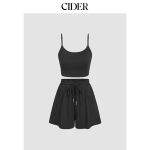Cider U-neckline Crop Cami Top & Drawstring Wide Leg Shorts Set