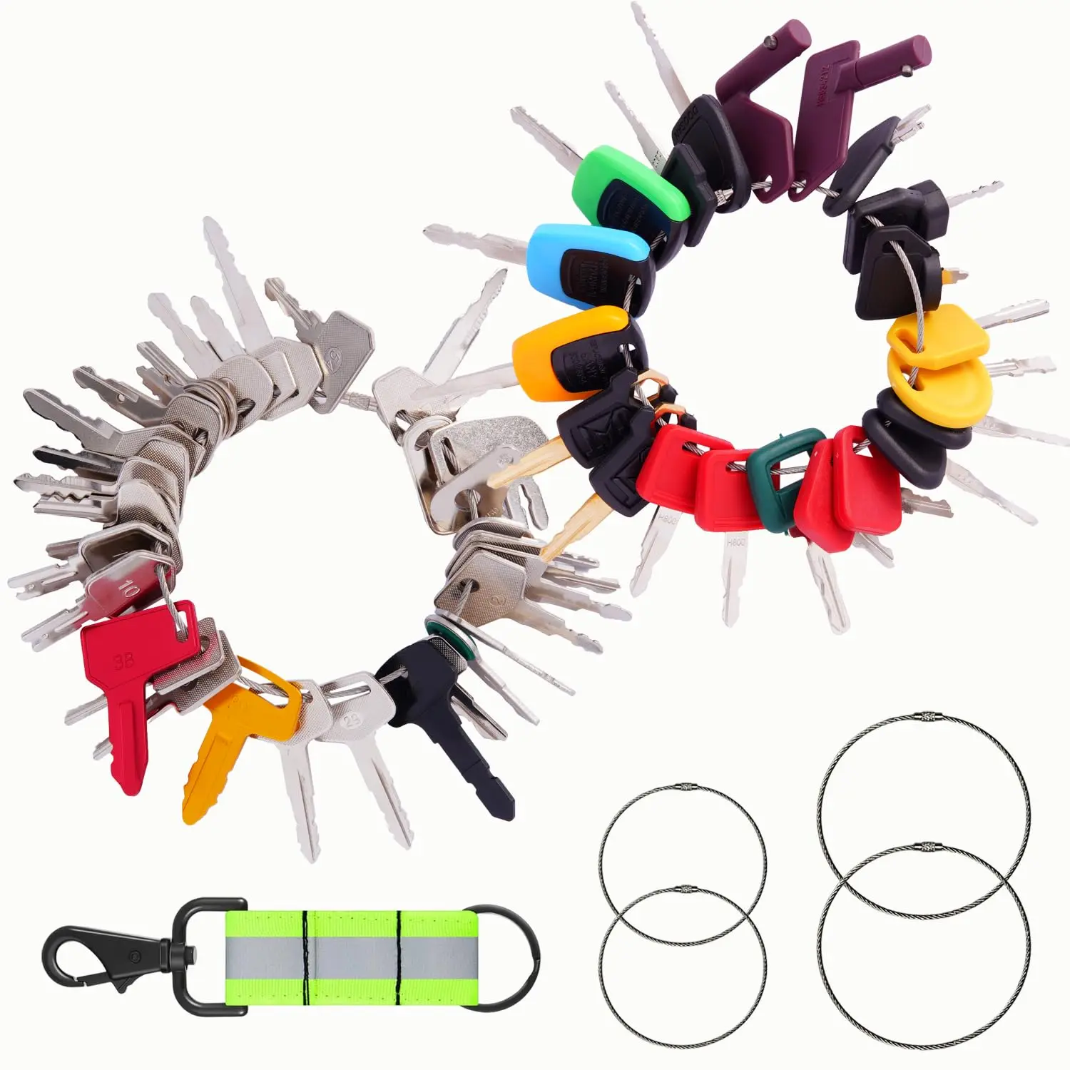 WAH LIN PARTS 55-Piece Essential Heavy Equipment Master Key Set with Stainless Steel Multitool Keychain Opener, Adjustable Key Ring, Easy Identification, for CAT Caterpillar, JCB, Komatsu,father'sdaygifts