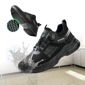 RUMFEN Waterproof Kitchen Shoes with Anti-Fatigue Insoles Easy-Toggle Lacing Lightweight Comfortable for Restaurant Culinary Hospital Workers Slip-Resistant Chef Shoes for Men Women Round Toe Non-Slip Closed Footwear Boy Dry
