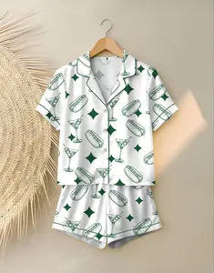 Men’s Pajama Sets, Tinis and Weenies Dirty Martini Satin Pajama Set, Short Sleeve Sleeping Clothes, Fun Party Pajama Set, Comfortable Loungewear Pajama for Men, Soft Satin Sleepwear