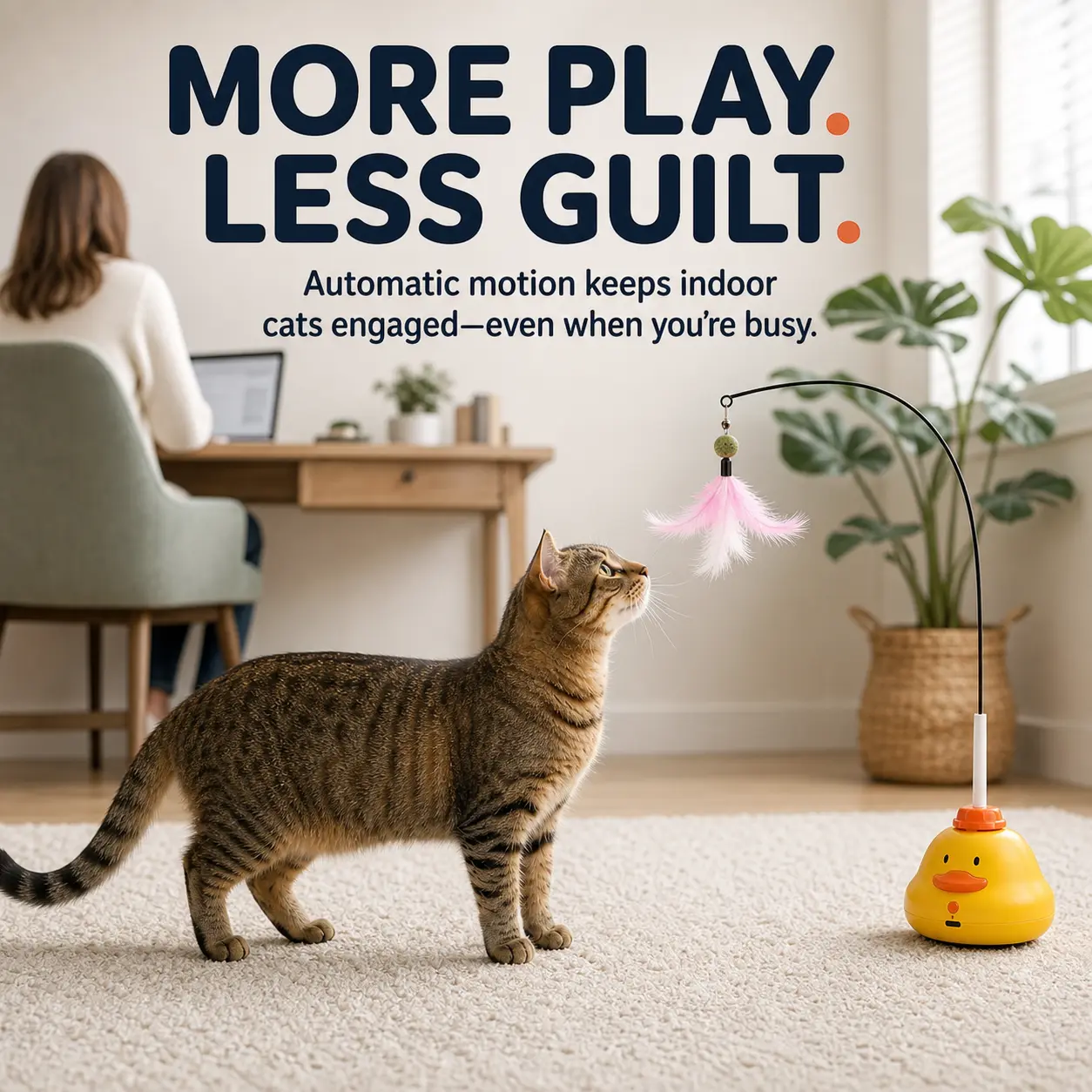 OmniPets Interactive Cat Toy For Indoor Cats Automatic 360 Rotating Feather Wand With Bird Chirping Sound USB C Rechargeable Washable Reusable Grip Base 3 Replaceable Lures For Kittens And Adult Cats Solo Play Exercise And Boredom Relief