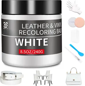 Leather Recoloring Balm,8.5oz Leather Color Restorer,White Leather Repair kit for Furniture and  Interior,Leather Couch Scratch Repair,Leather Dye  for Faded,Cracked and Damaged Leather