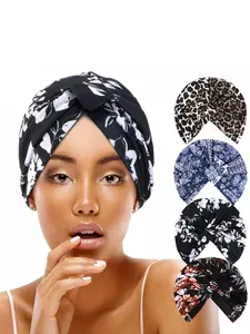 Boho Style Printed Square Headscarf Hat, Knot Wrap Turban Indian Cap, Fashionable Headwear for Women, Casual Daily Use, Floral Print Scarf
