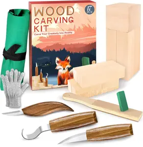 Wood Carving Kit, Whittling Kit for Beginners 17PCS Wood Carving Tools with 3PCS Whittling Knife 9PCS Basswood Blocks Gloves Strop Block Polishing Compound, Wood Carving Set Hobbies for Adults
