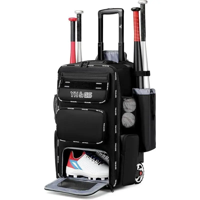 Rolling Baseball Bag Wheeled Softball Bag with Fence Hook for TBall Bat & Equipment Lightweight with Shoe Compartment golf travel bag