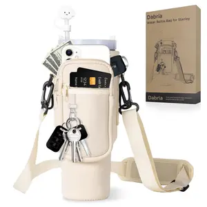 Water Bottle Carrier Bag with Phone Pocket for 40oz Tumbler cup Neoprene Water Bottle Holder Pouch with Adjustable Strap with Straw Cover & Carabiner for tumbler Cup Accessories
