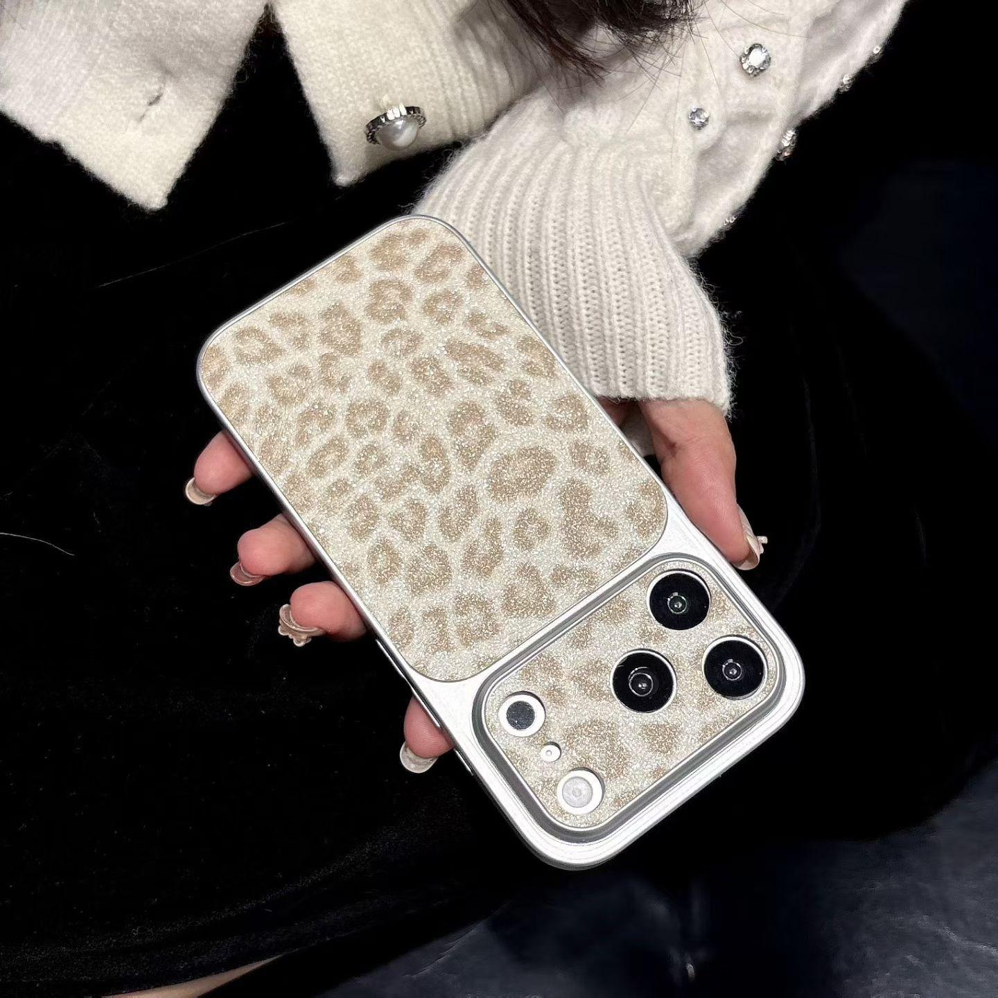 （Case & Nova.） Luxury Leopard Print Glitter Phone Case with Large Lens Window, Compatible with iPhone 17 Pro Max, 16, 15, 14, 13, 12, Shockproof Protective Cover junk