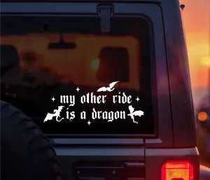 My Other Ride Is A Dragon Car Decal - Bookish Book Lover Design - Water & Weather Resistant - Easy Application - Ideal for Cars Laptops & More