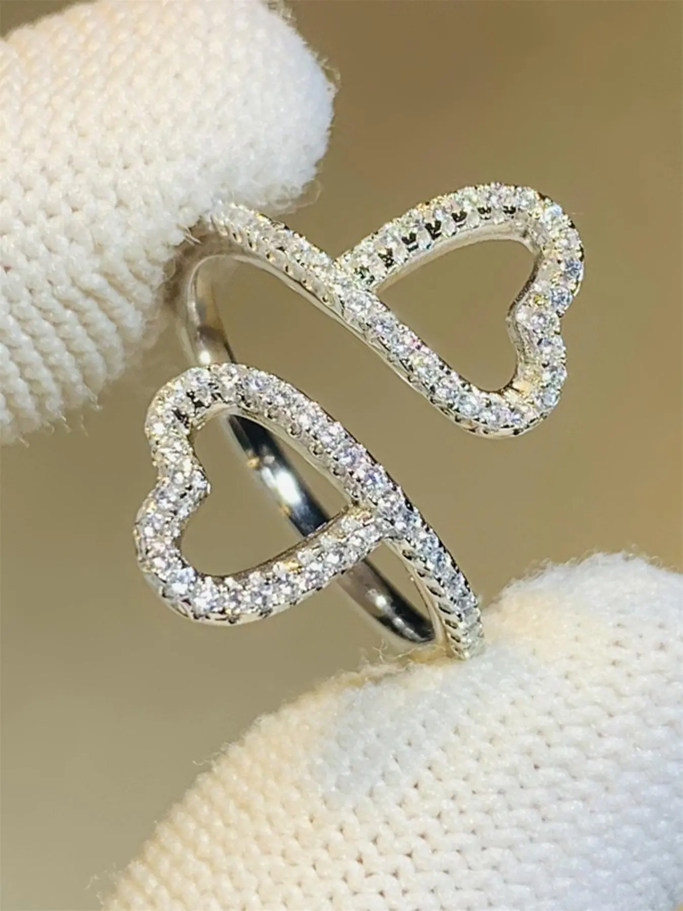 Mother's Day Gift Rhinestone Decorated Heart Design Ring, Beautiful Rings, Elegant Rhinestone Ring, Pave Engagement Ring, Fashion Accessories for Women, Trendy All-match & Exquisite Jewelry for Birthday Gift