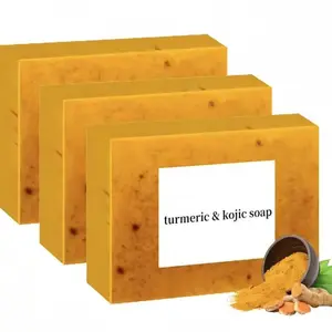 Lemon Turmeric Kojic Acid Soap, Natural Soap, Glow Nourishing Soap, Brighten Soap, 3 Counts/set Turmeric & Kojic Acid Soap Bar, Dark Spot Remover for Face, Facial Skincare Soap for Women & Men