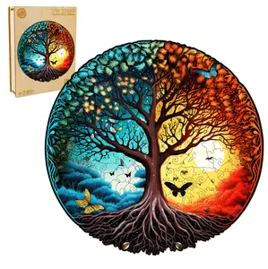 Ying Yang Tree of Life-6  Wooden Jigsaw Puzzle for Adults and Kids Unique Shape Animal Wood Puzzles Challenging Puzzle, Family Game Creative Gifts，Laser-Cut Durable HDF Wood Puzzle