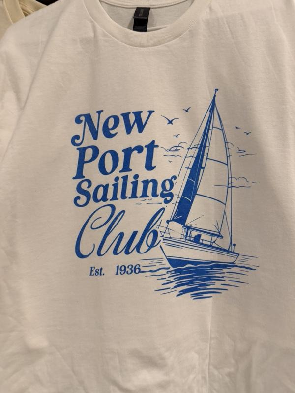 New Port Sailing Club T-Shirt - White Crew Neck Short Sleeve with Sailboat Design, Casual Style for Everyday Wear