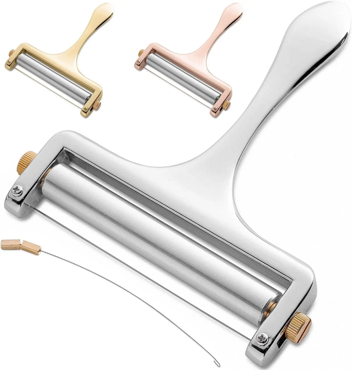 Steel Wire Cheese Slicer - Hand Held Cheese Cutter for Cheddar, Gruyere, Raclette, Mozzarella Cheese Block, Adjustable Cheese Shaver, Thick & Thin Slicer, Cheese Curler (Silver 1)