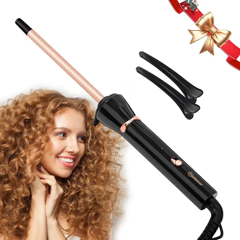 9mm (3/8 Inch) Lightweight Ceramic Small Barrel Curling Iron - Hair Curler with Handle, Button-Activated Ceramic Barrel Curlers & Straighteners, Dual Temperature Settings, Fast Heating, Anti-Scald Design, Included Clips for Bouncy Curls