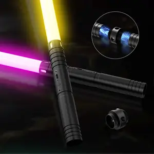Lightsaber, 2 in 1 Light Saber with 15 RGB Colors, realistic Lightsaber gift for kids  Neopixel Dueling Lightsabers for 4 Modes & Sounds, USB-C Charge Light Sabers, Halloween costume party with metal swords, Thanksgiving (Black)