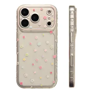 Smartphone Casing Cover, Cellphone Accessories for iPhone 11/12/13/14/15/16/17 Series, Pro, Pro Max, X/XS - Trendy Macaron Star Transparent, Shockproof Drop Protection, Scratch Resistance, Soft Flexible Premium TPU
